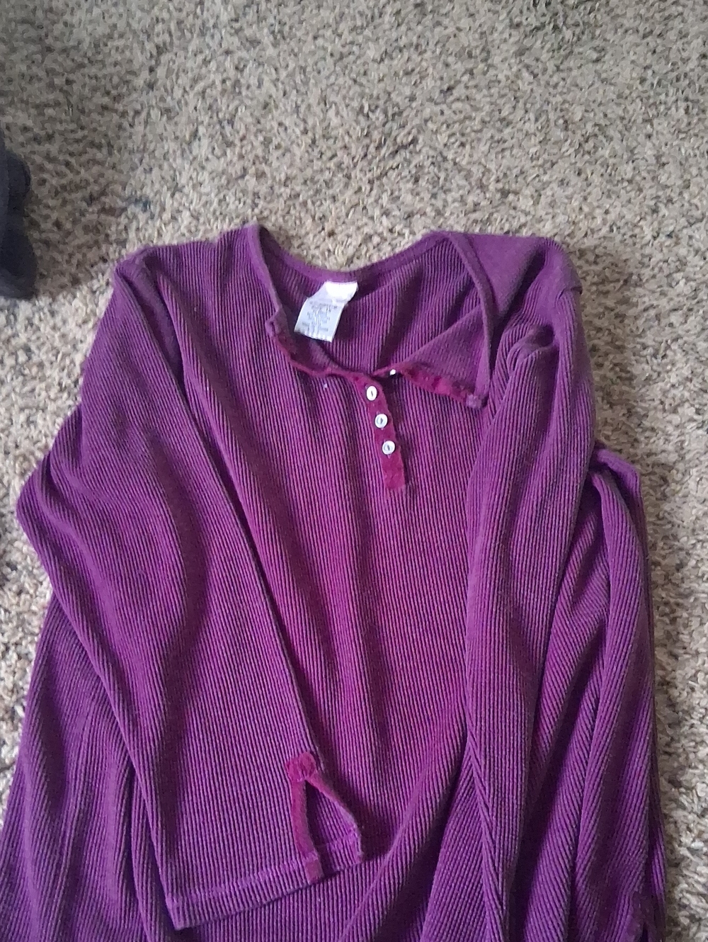 Roaman's Ribbed Henley Top in Deep Plum